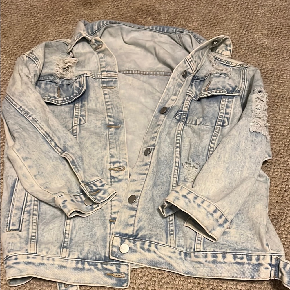 SHEIN Blue Jean Jacket Distressed Oversized